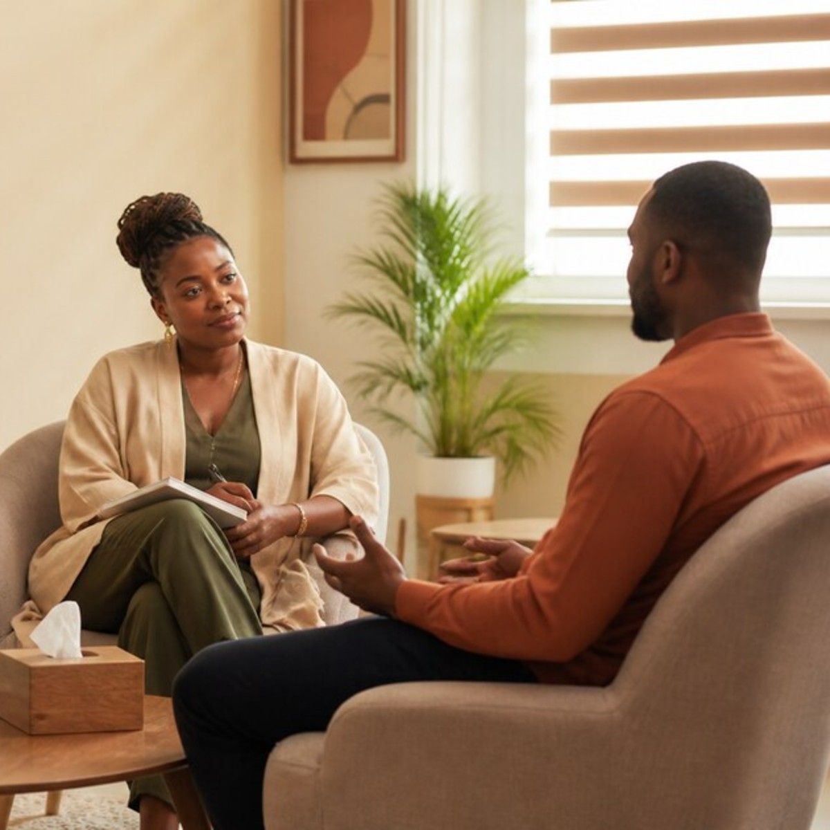 Individual therapy in a calm counselling setting.
