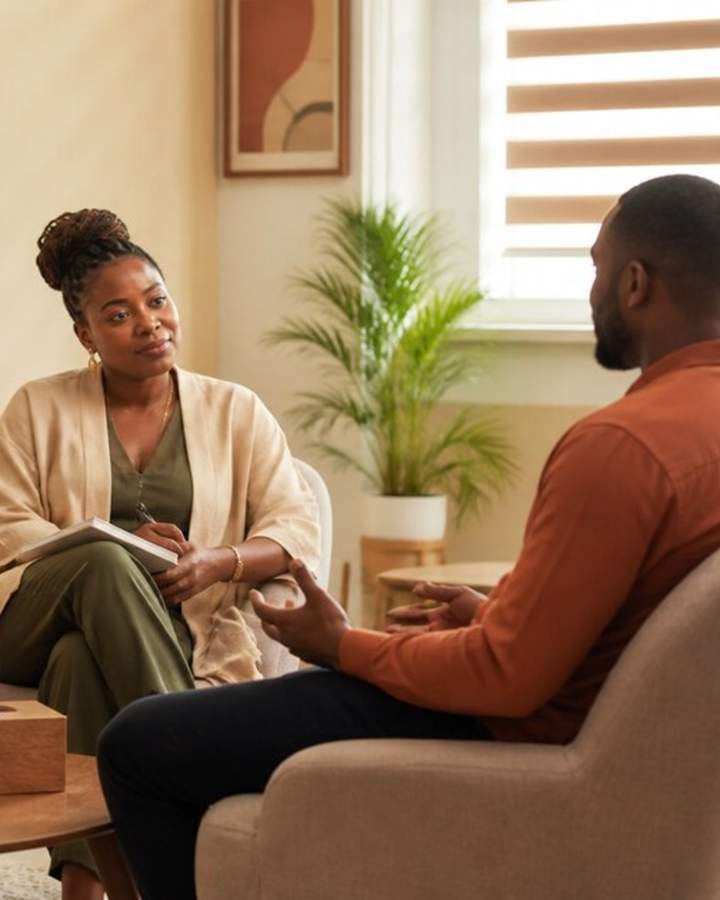 Individual therapy in a calm counselling setting.