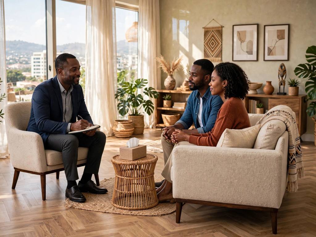 A couple receiving premarital counselling.