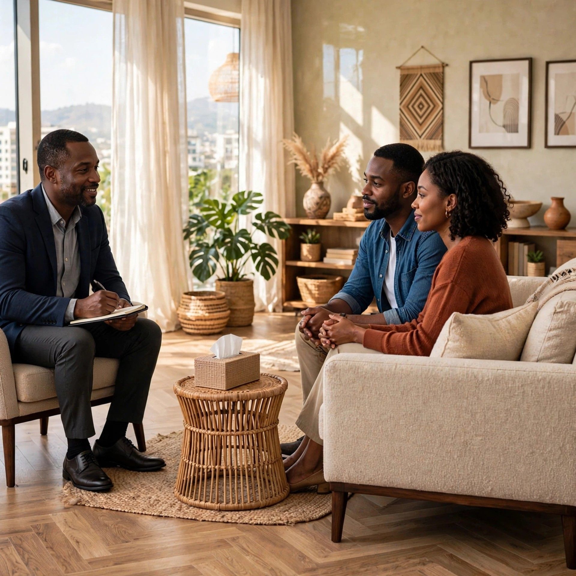 A couple receiving premarital counselling.