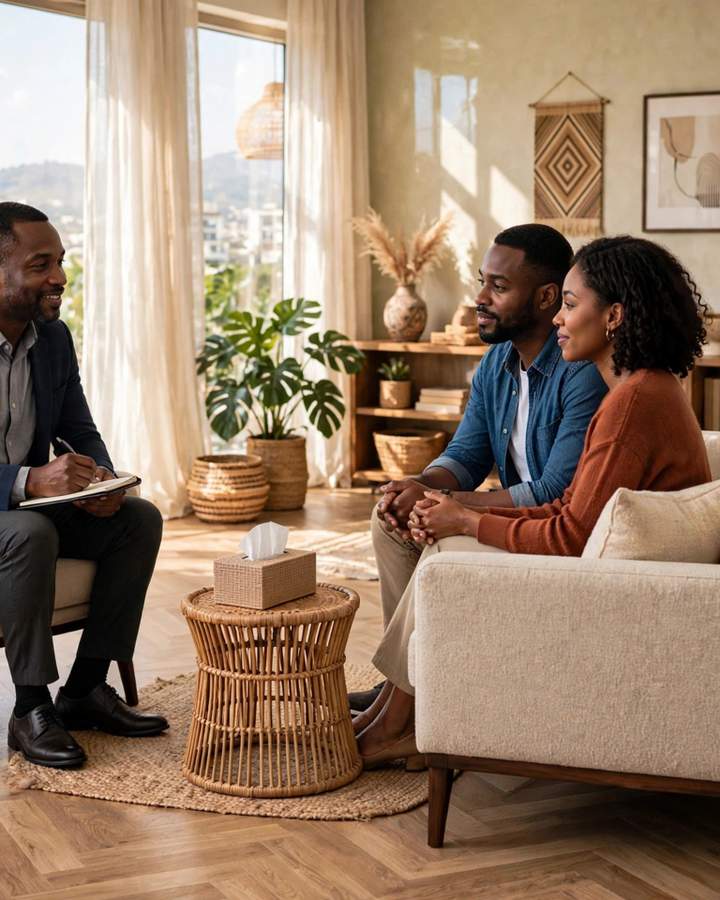 A couple receiving premarital counselling.