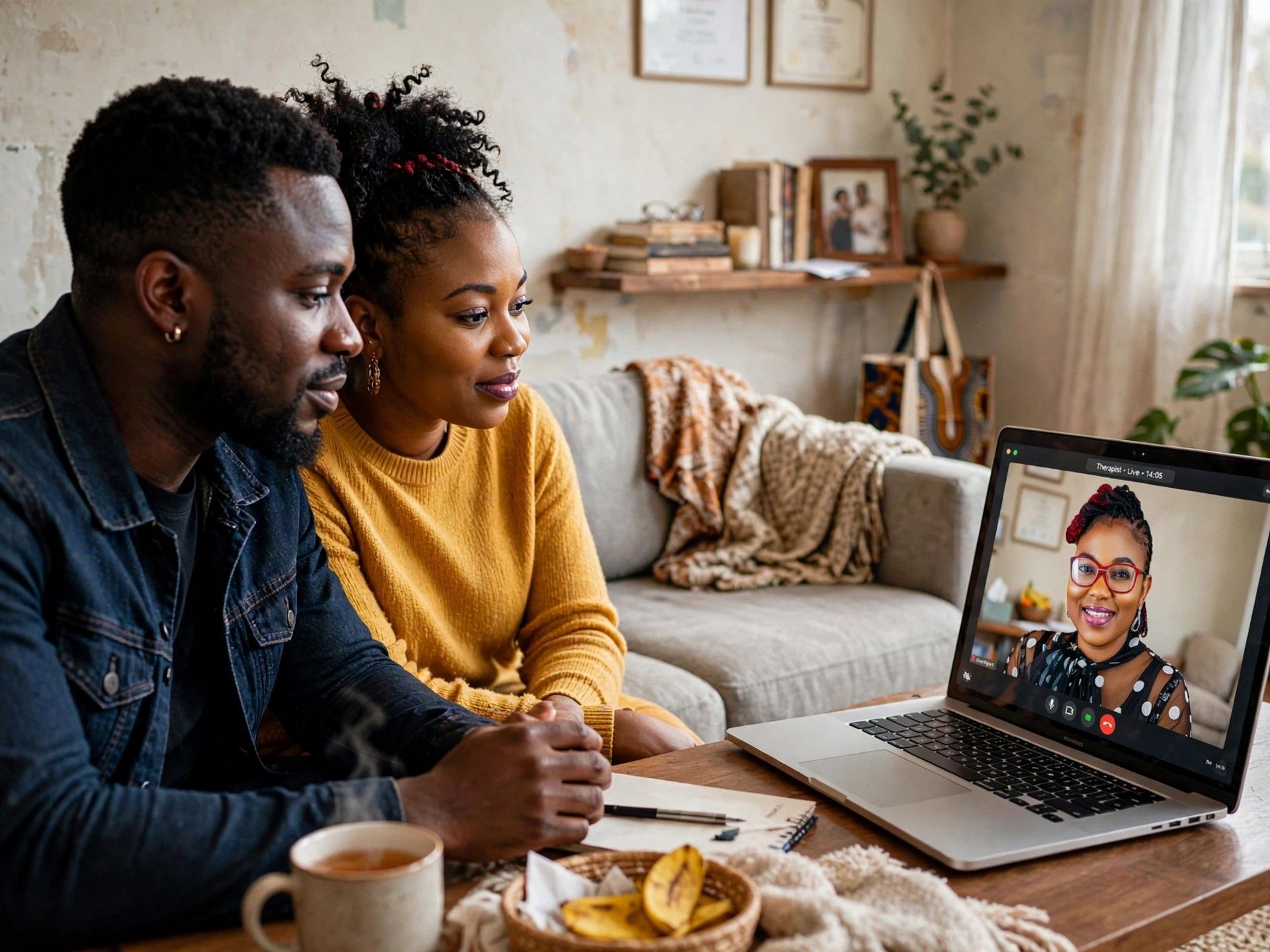 An African couple in a serious counselling conversation