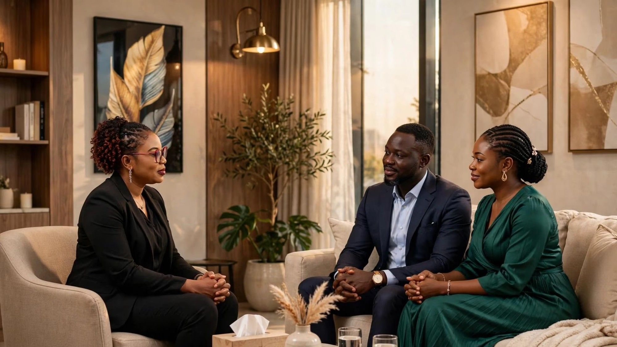 A face-to-face couple counseling session